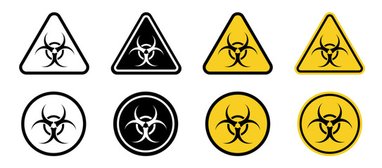 Set of radiation hazard signs. Radiation area. Radioactive threat alert.