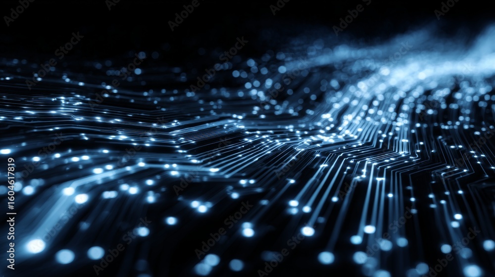 Poster dynamic blue motion with circuit technology overlay in abstract design