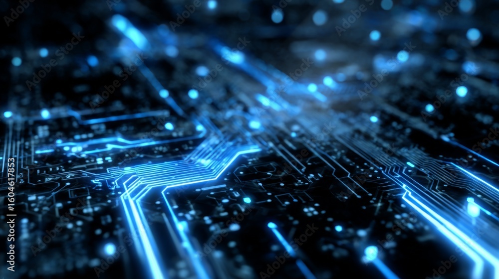 Fototapete Dynamic Blue Circuit Overlay with Tech Motion Elements for Advanced Digital Concepts