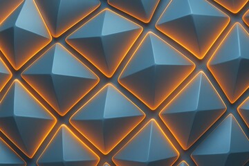 Abstract 3D diamond-shaped tiles with a glowing orange edge create a futuristic background for creative tech visuals