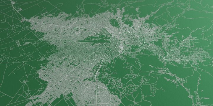 La Paz (Bolivia) street map. The style of the map is green paper