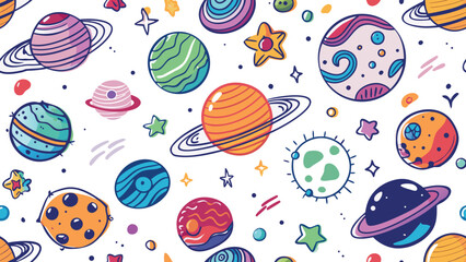 Funky crayon drawn planets, asteroids, stars and constellations. Doodle outer space childish icons set. Crayon drawings of night sky or galaxy symbols. Childish cosmic illustration.astronomy, galaxy, 