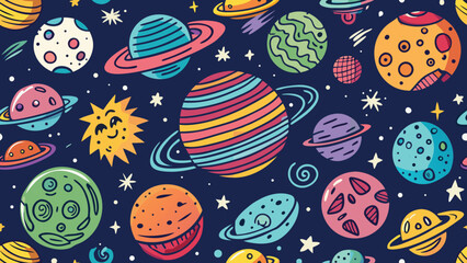 Naklejka premium Funky crayon drawn planets, asteroids, stars and constellations. Doodle outer space childish icons set. Crayon drawings of night sky or galaxy symbols. Childish cosmic illustration.astronomy, galaxy, 