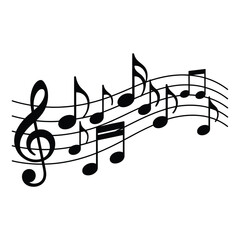 Black and White Music Notes on Staff Illustration Design