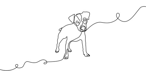 Line outline dog art one pet continuous animal puppy illustration silhouette. Dog line outline vector abstract doodle logo drawing sketch linear icon happy dachshund simple white background cute walk.