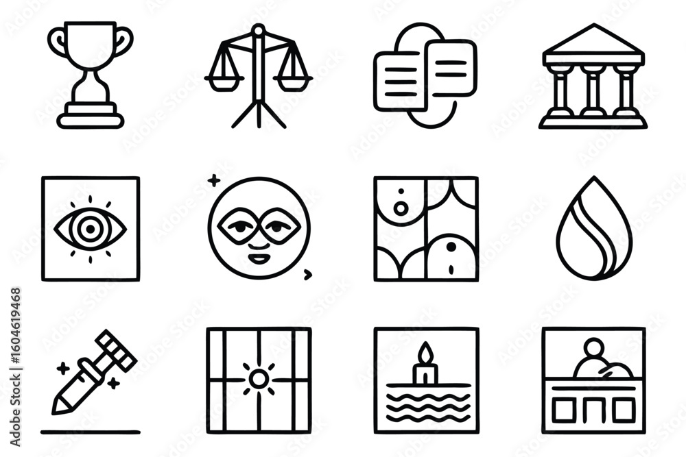 Aufkleber Twelve Minimalist Icons Grid Simple Graphic Elements for Design and UI