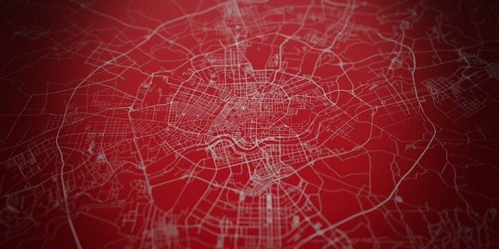 Shenyang (China) street map. The style of the map is red metal