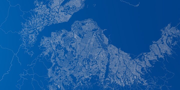 Kinshasa (Congo) street map. The style of the map is blue background