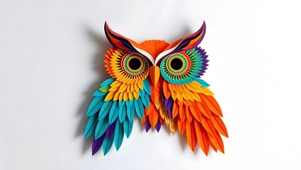 Fototapeta premium Colorful Owl Kirigami Paper Art — Intricate Layered Papercraft Design