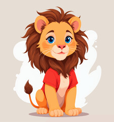 Playful Lion Cub in Red Shirt Sitting on Clouds