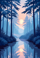 "Serene Forest Lake at Dusk with Full Moon Reflection"