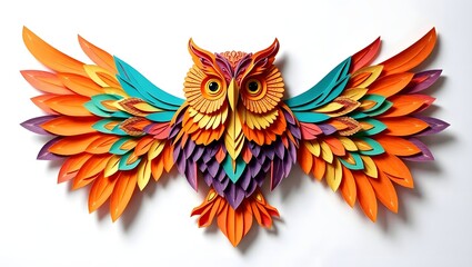 Fototapeta premium Colorful Owl Kirigami Paper Art — Intricate Layered Papercraft Design