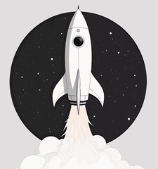 Space Rocket Launch into Starry Night Sky