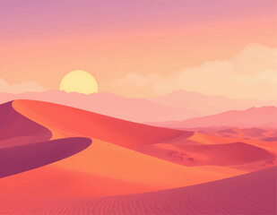 Sunset Over Sand Dunes: Warm Desert Landscape