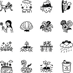 Pack of Hand Drawn Environment Icons 
