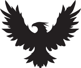 Black vector of a majestic eagle with a sharp beak and spread wings