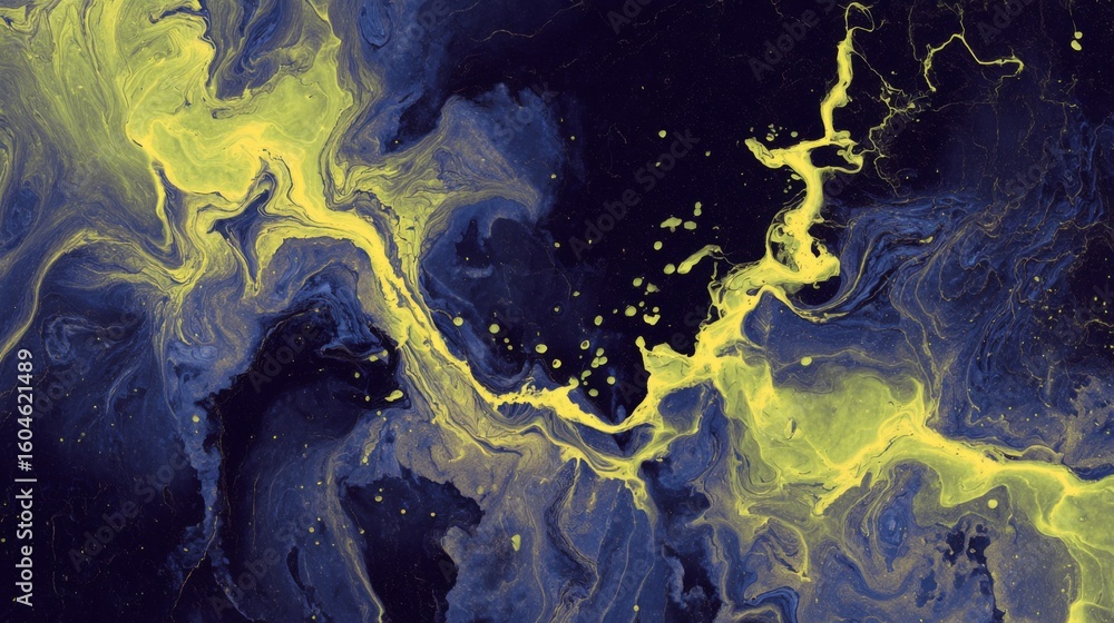 Poster abstract electric motion with lightning inspired swirls in yellow and dark background for dynamic vi