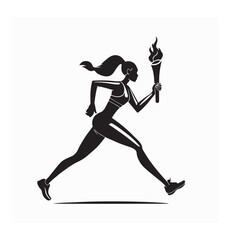 Female Silhouette Running Fast with Torch in Hand at Sunset