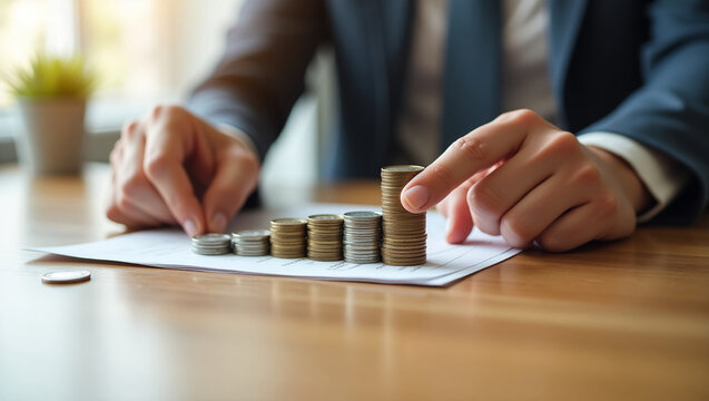 A diagram made of coins on a table. Financial savings in increments.