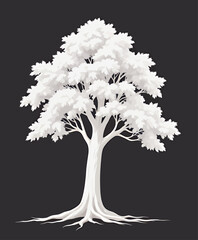 White Tree Silhouette: Winter Serenity on Dark Background