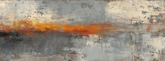 Obraz premium Moody Abstract Landscape with Cool Gray Tones and Fiery Amber Highlights in Textured Artwork
