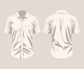 White Tropical Shirt with Palm Leaf Pattern on Beige Background