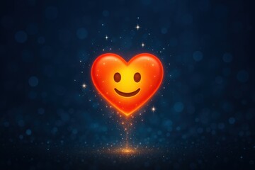 A Bright, Cheerful Heart Emoji Surrounded by Sparkling Stars on a Deep Blue Background, Symbolizing Love and Happiness