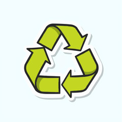 Fototapeta premium Green recycling symbol icon with three arrows on light background 
