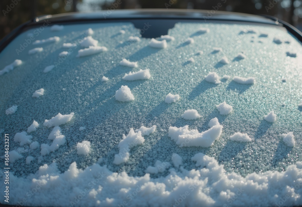 Aufkleber ice-covered car windshield displaying intricate frost patterns