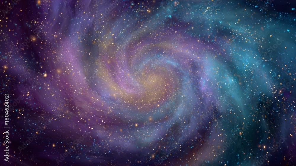 Poster celestial swirl of stars in galactic warp effect with abstract colors and ethereal light patterns