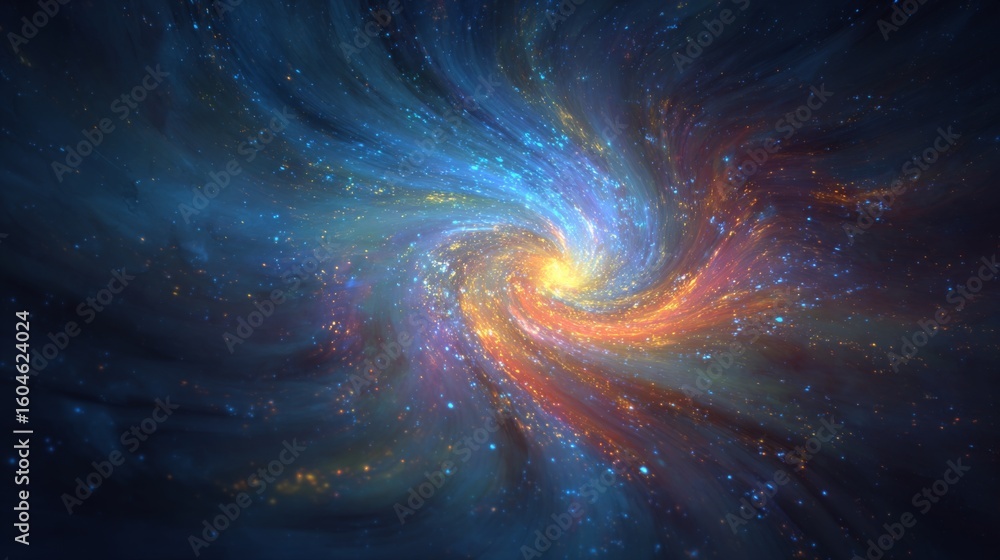 Poster abstract galaxy with swirling colors and stars creating a celestial warp effect in deep space