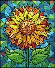 Sunflower, Stained Glass Style, 