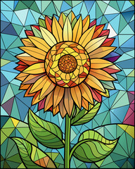 Sunflower, Stained Glass Style, 