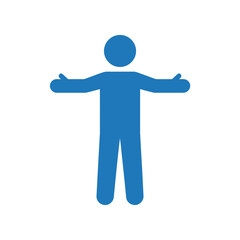 Blue stick figure with arms outstretched on a white background