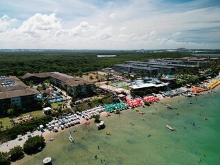 Aerial view of paradisiacal beach with crystal clear water – Muro Alto, Pernambuco, Brazil