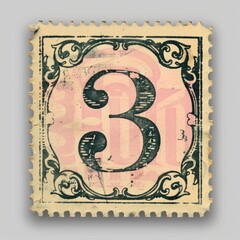 Obraz premium Stamp alphabet number 3 font text art.