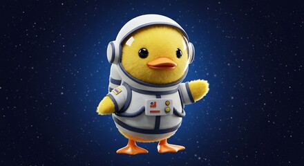 Cute yellow duckling in an astronaut suit
