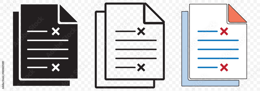Leinwandbilder Set of DOC File Icons with X Mark – Document Error Symbols. 