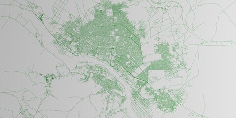 Niamey (Niger) street map. The style of the map is green ink