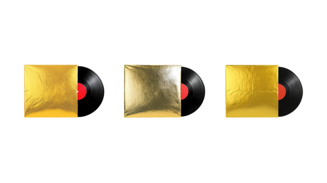 Black disc with gold cover on transparent background png