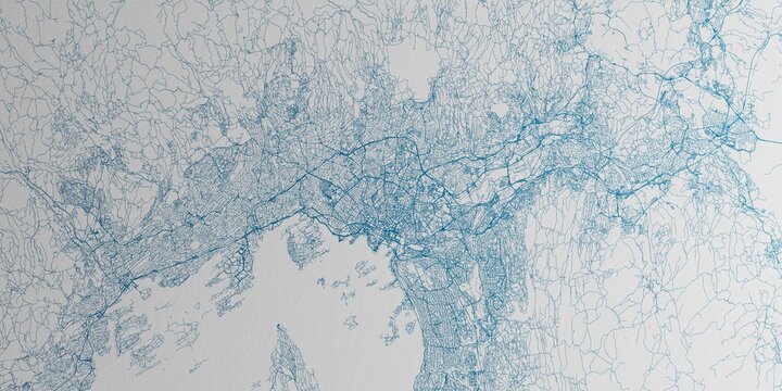 Oslo (Norway) street map. The style of the map is blue ink