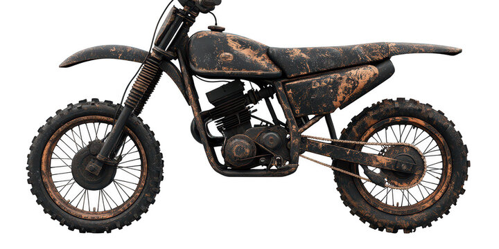 Dirty off road motorcycle side view on transparent png background - Powered by Adobe