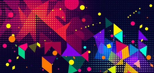 Vibrant halftone dots in bold colors forming dynamic geometric shapes,  superhero,  graphic