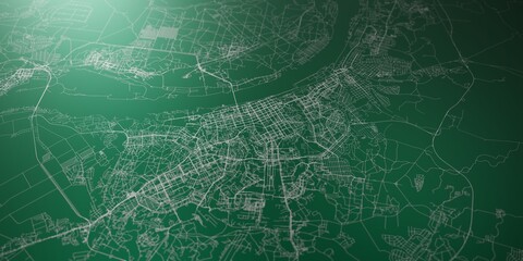 Perm (Russia) street map. The style of the map is green lights