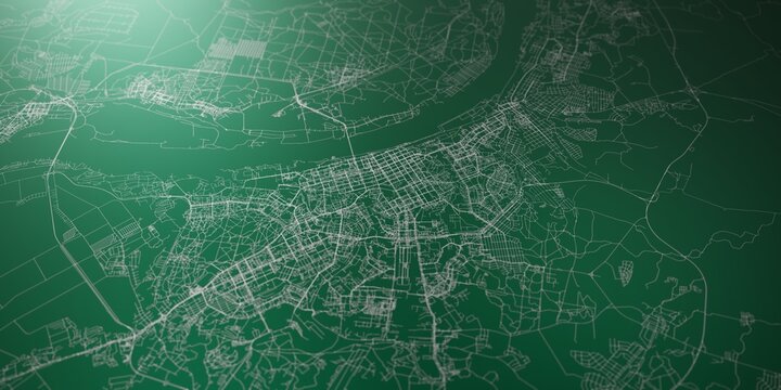 Perm (Russia) street map. The style of the map is green lights