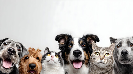 Portrait of a dog Russian Spaniel and cat Scottish Straight isolated on white background