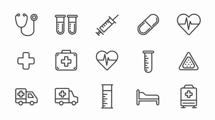Healthcare icon collection. simple medical symbols: stethoscope, syringe, heart, doctor
