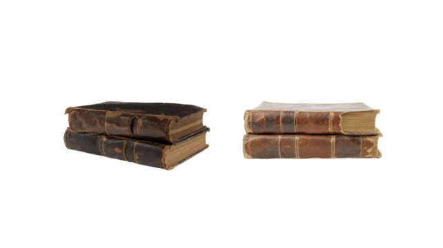 Old books stacked on transparent background png