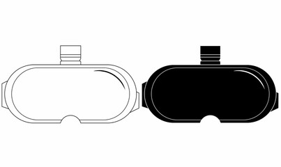 Vector illustration of virtual reality VR glasses, front view in,silhouette,black and white,outline. Ideal for tech, gaming, headset,metaverse, digital design.icon set isolated white background.