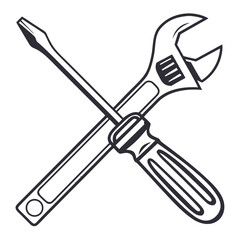 Crossed wrench and screwdriver illustration symbolizing repair and construction